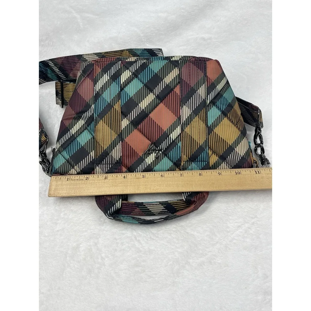 Lug Dary Mini Crossbody Bag Quilted Plaid Multi Pocket Top Handles Zip Purse